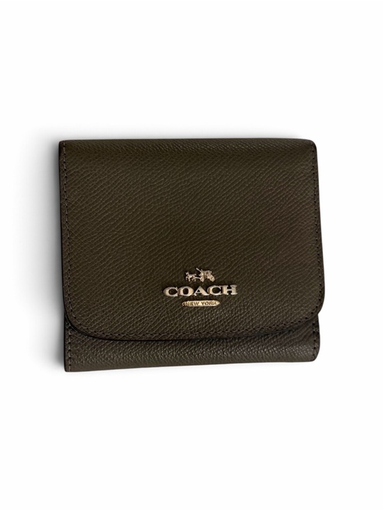 Coach Handbags - COACH Olive Green Pebbled Leather Trifold Card Holder with Gold Logo